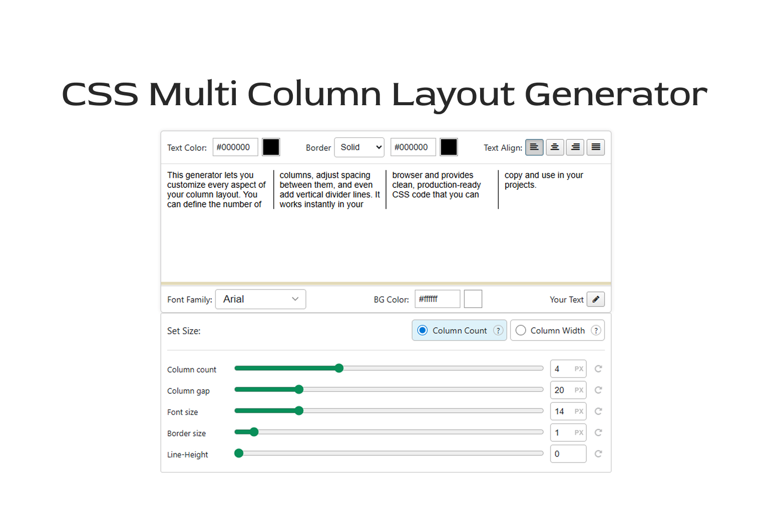 CSS Paragraph Text Multiple Columns Layout Generator