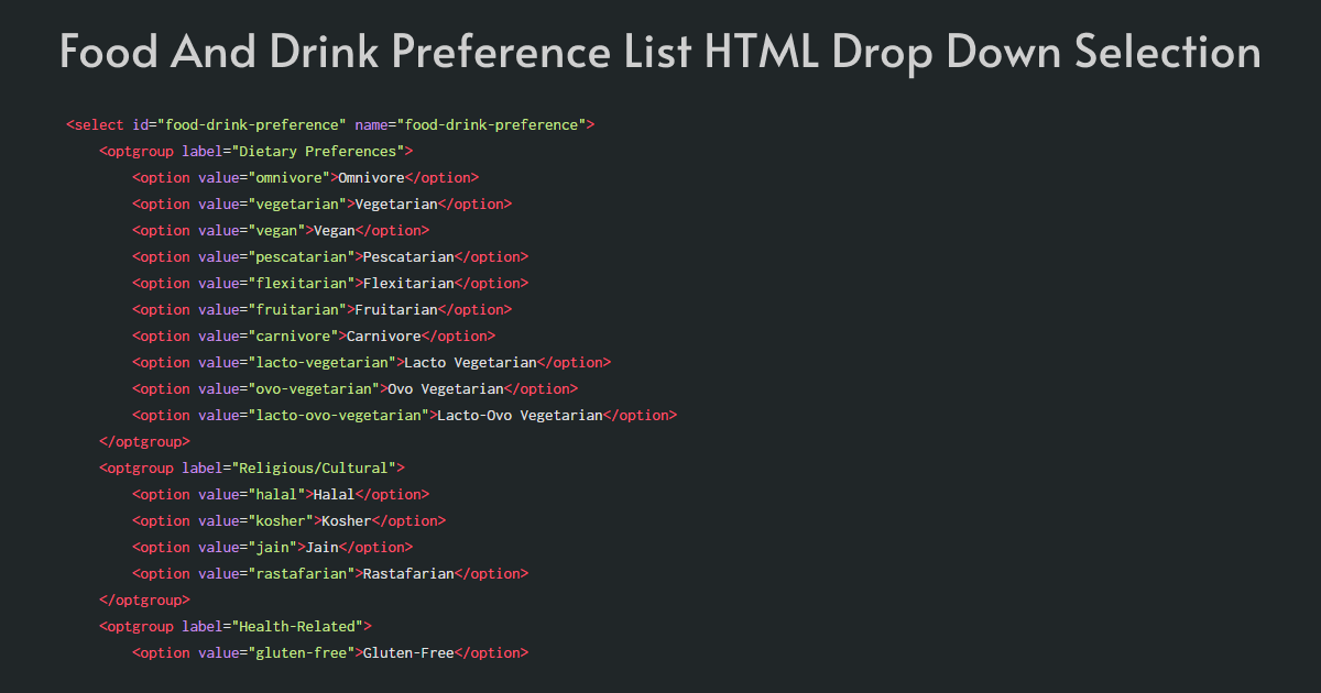 Food & Drink Dropdown Menus With HTML, JavaScript, PHP