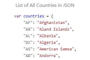 List of All Countries in JSON